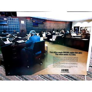 1973 AB Dick Copy Business Office Workers 2 Page Print Ad vintage 70s